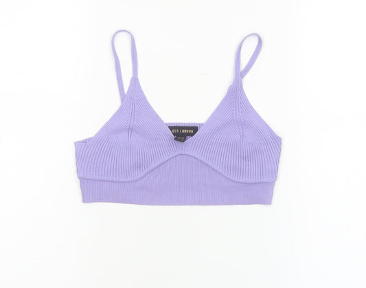 QED London Women's Purple Ribbed Knit Camisole Tank Top S
