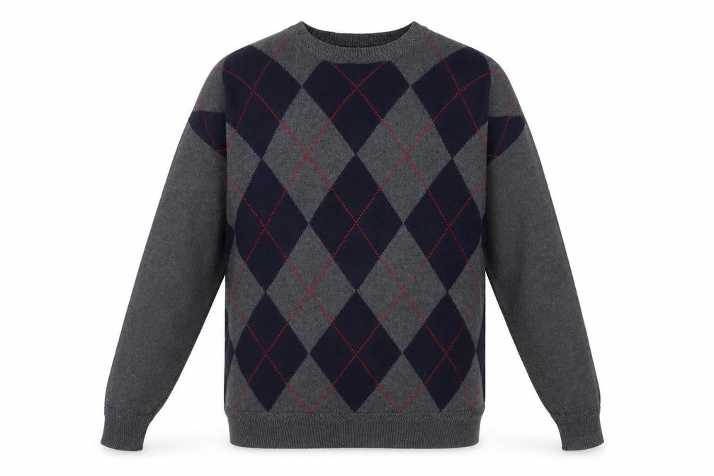 Nautica Men's Grey Argyle Cotton Pullover Jumper Size L