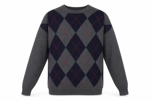 Nautica Men's Grey Argyle Cotton Pullover Jumper Size L