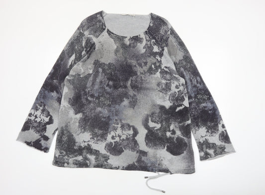 Monari Womens Grey Floral Beaded Pullover Jumper Size 16