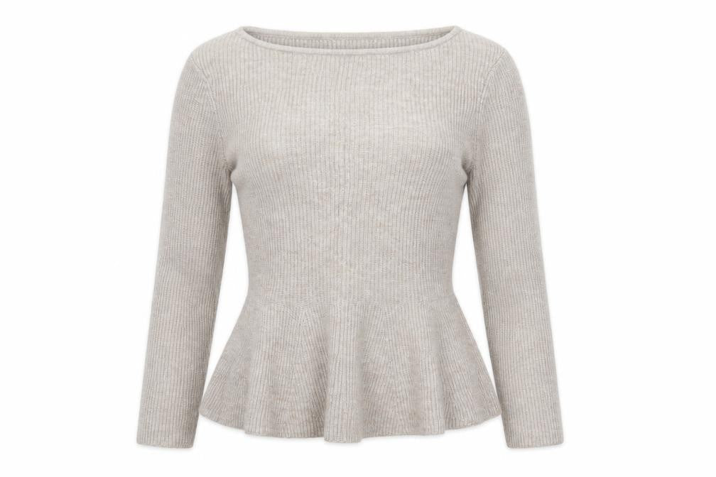 H&M Women Beige Rib-Knit Long Sleeve Pullover Jumper Size 12