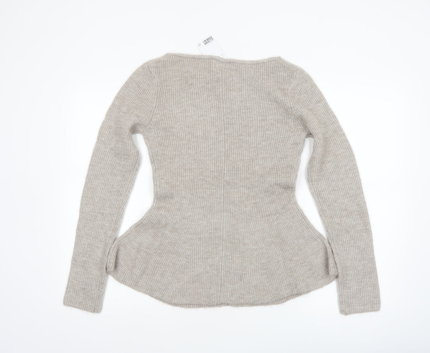 H&M Women Beige Rib-Knit Long Sleeve Pullover Jumper Size 12