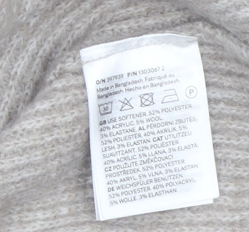 H&M Women Beige Rib-Knit Long Sleeve Pullover Jumper Size 12