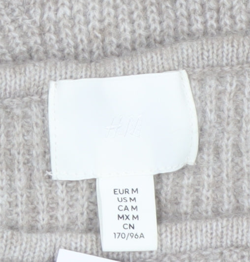 H&M Women Beige Rib-Knit Long Sleeve Pullover Jumper Size 12