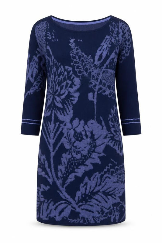 Monsoon Women Blue Floral Knit Shift Dress Size 8