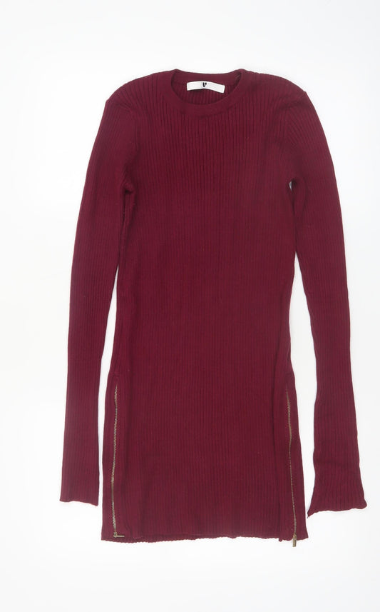 V by Very Women’s Red Knit Long Sleeve Bodycon Mini Dress UK 10