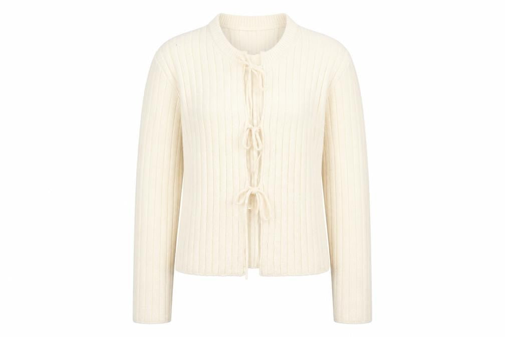 Next Women Ivory Ribbed Knit Tie Front Cardigan Size 14