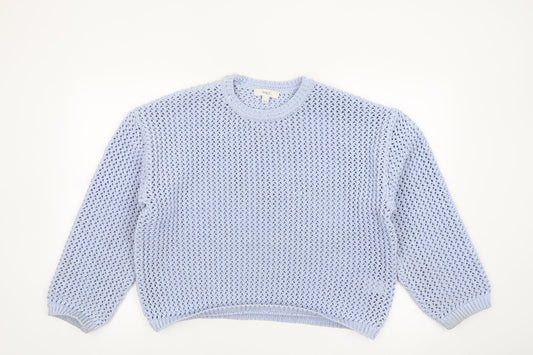 Marks and Spencer Womens Blue Open-Knit Polyester Pullover Jumper L