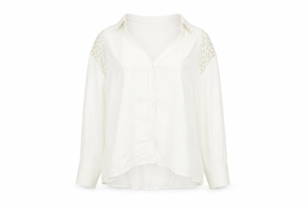 Marks & Spencer Women Ivory Lace Shoulder Long Sleeve Viscose Blouse Size 16