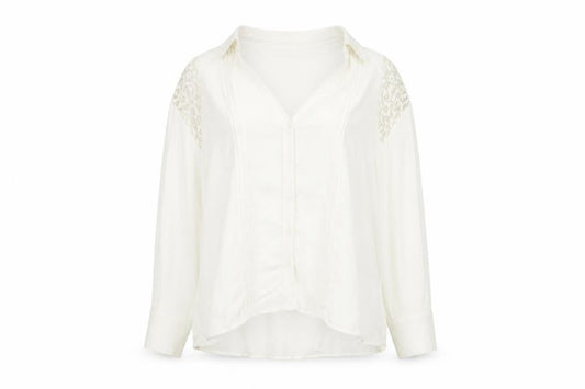 Marks & Spencer Women Ivory Lace Shoulder Long Sleeve Viscose Blouse Size 16