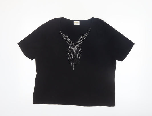 Roman Originals Women's Black L Basic Beaded V-Neck T-Shirt