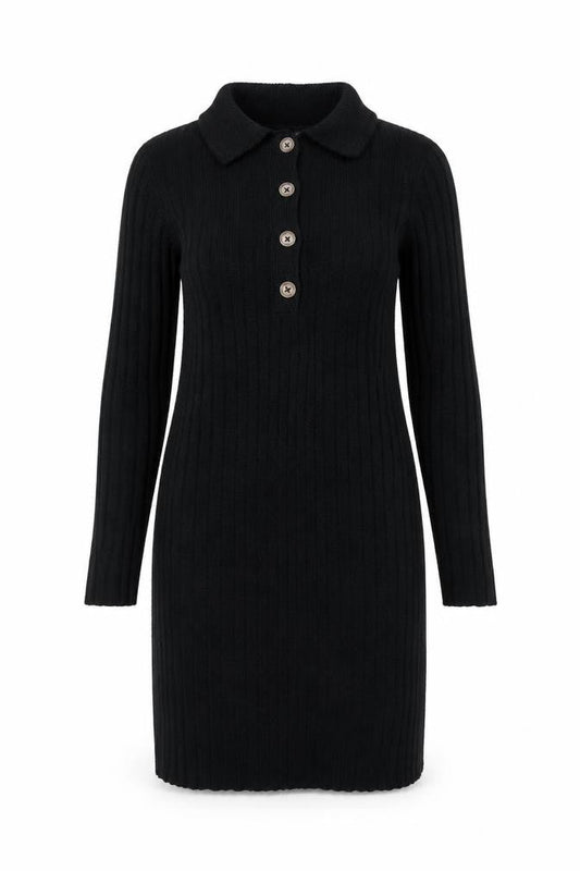 Brave Soul Women's Black Knit Collared Long Sleeve Shirt Dress M