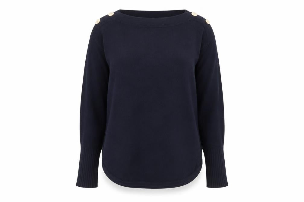 Jigsaw Women's Navy Blue Small Boat Neck Wool Cotton Jumper