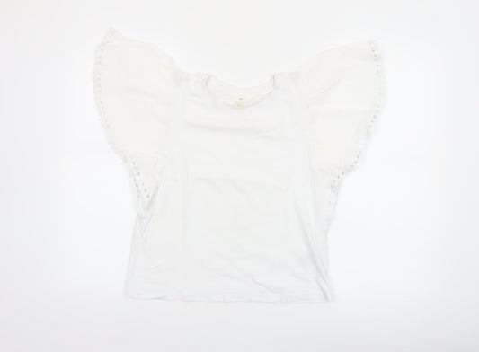 H&M Women’s White Flutter Sleeve Cotton T-Shirt Size 10