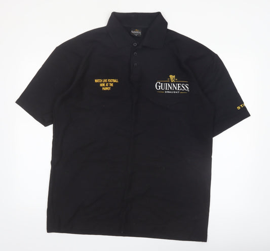 Guinness Men's Black Embroidered Logo Polo Shirt Size M