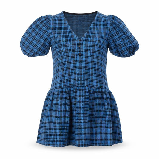 ASOS Design Women's Blue Check Puff Sleeve Skater Dress Size 8