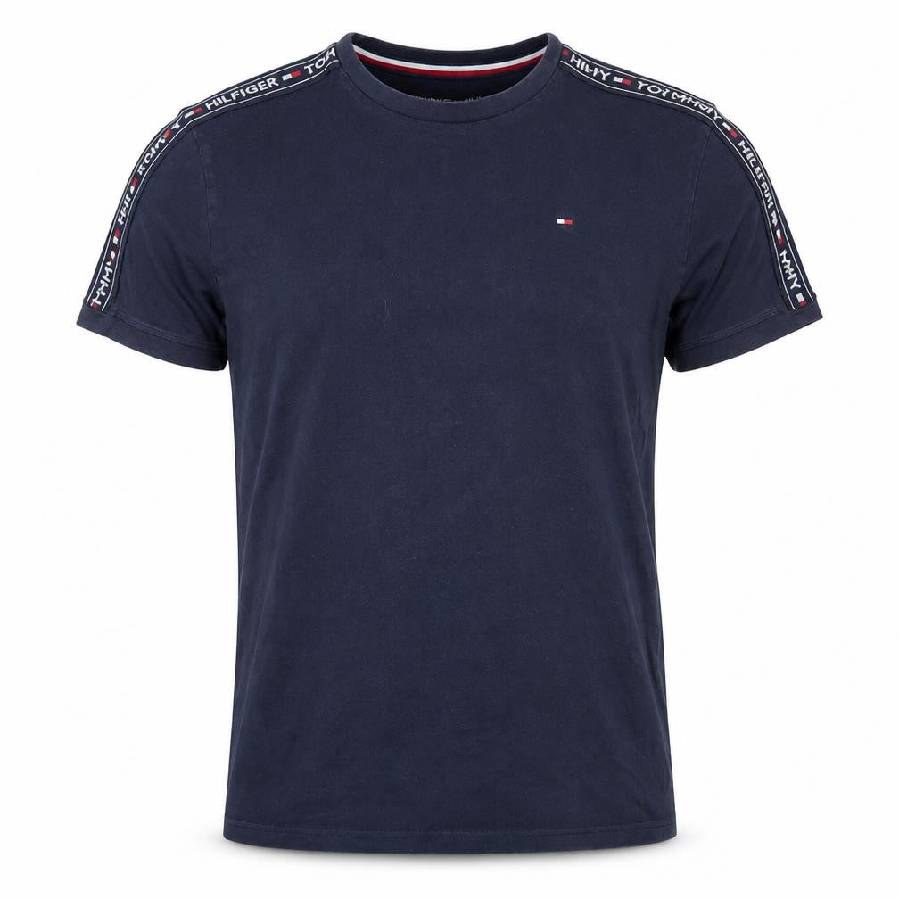 Tommy Hilfiger Men Navy Blue Short Sleeve Logo Tape Cotton T-Shirt S