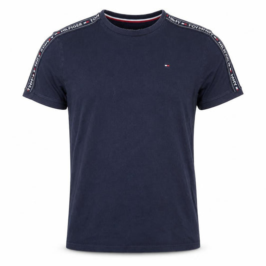 Tommy Hilfiger Men Navy Blue Short Sleeve Logo Tape Cotton T-Shirt S