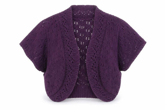 QED London Women's Purple Open Knit Short Sleeve Cardigan Size 10