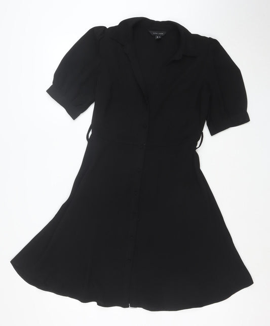 New Look Women's Black Size 8 Fit & Flare Knee Length Dress