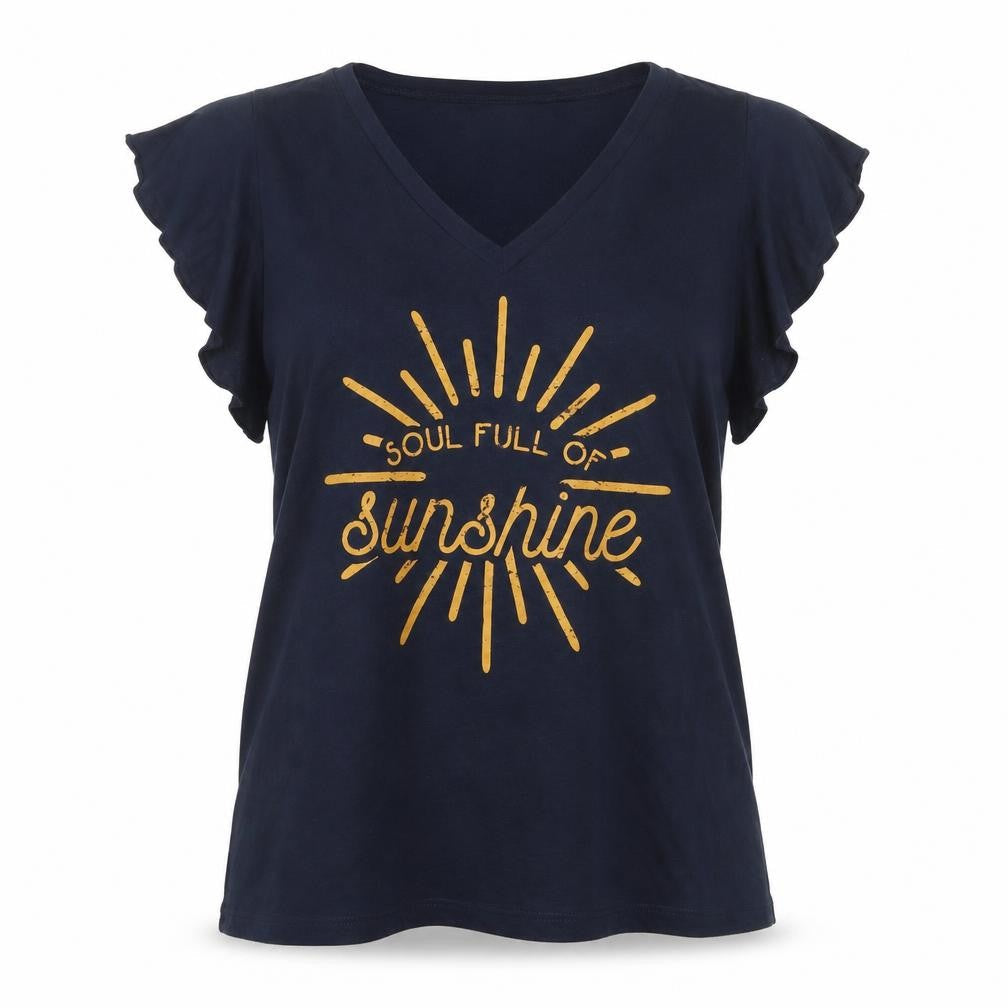 Jessica Simpson Women Blue V-Neck Quote T-Shirt Size M