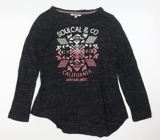 SoulCal & Co Womens Black Long Sleeve Graphic T-Shirt Size 12