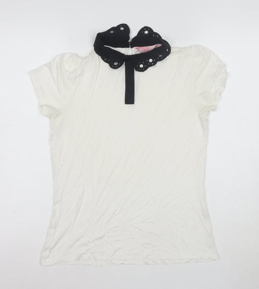 Ted Baker Women's White Collared Short Sleeve Cotton Blouse Size M
