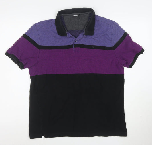 Calvin Klein Men's Purple Black Colourblock Polo Shirt Size L