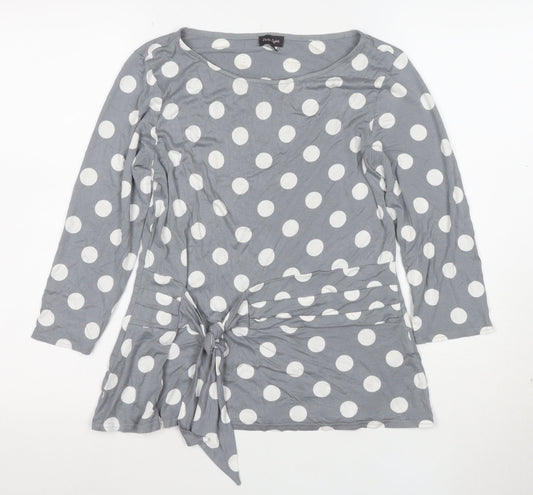 Front Cover Women Grey Polka Dot Tunic Top Size 12 3/4 Sleeve