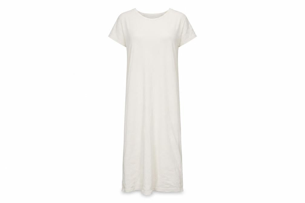 Zara Women Beige Long Cotton Shift Dress Size S Short Sleeve V-Neck