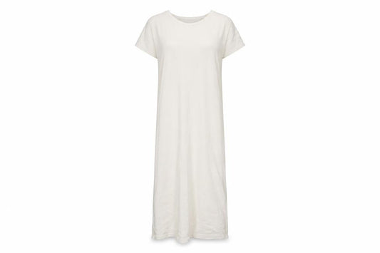 Zara Women Beige Long Cotton Shift Dress Size S Short Sleeve V-Neck