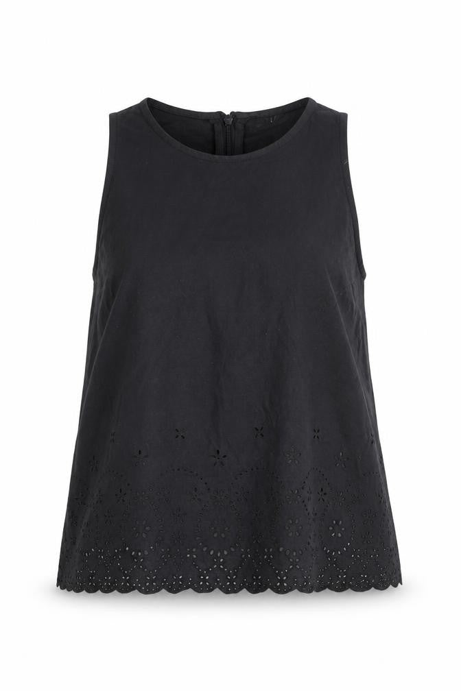 Mango Suit Women's Black Embroidered Cotton High Neck Tank Top Size S