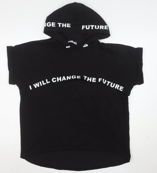 OLKO Women's Black XL Hooded Short Sleeve Motivational T-Shirt