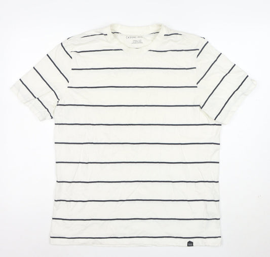 Casual Friday Men's White Striped Organic Cotton T-Shirt XL