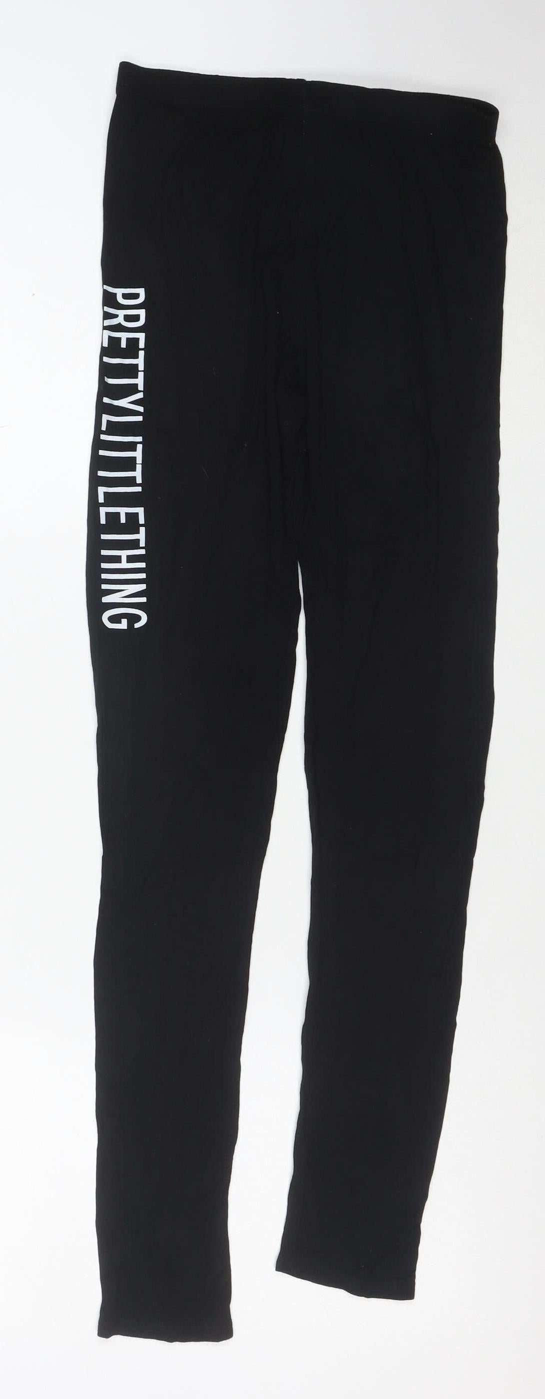 PRETTYLITTLETHING Women’s Black Logo Leggings Size 8 Stretch Jersey