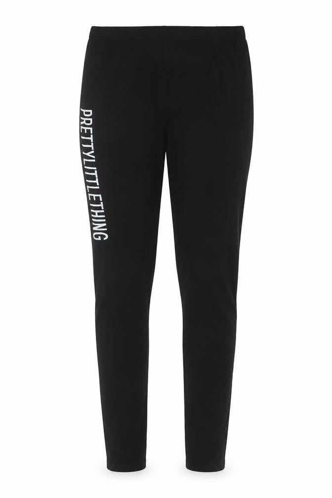 PRETTYLITTLETHING Women’s Black Logo Leggings Size 8 Stretch Jersey