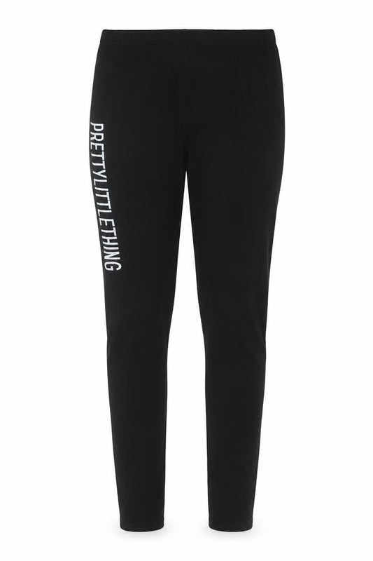 PRETTYLITTLETHING Women’s Black Logo Leggings Size 8 Stretch Jersey