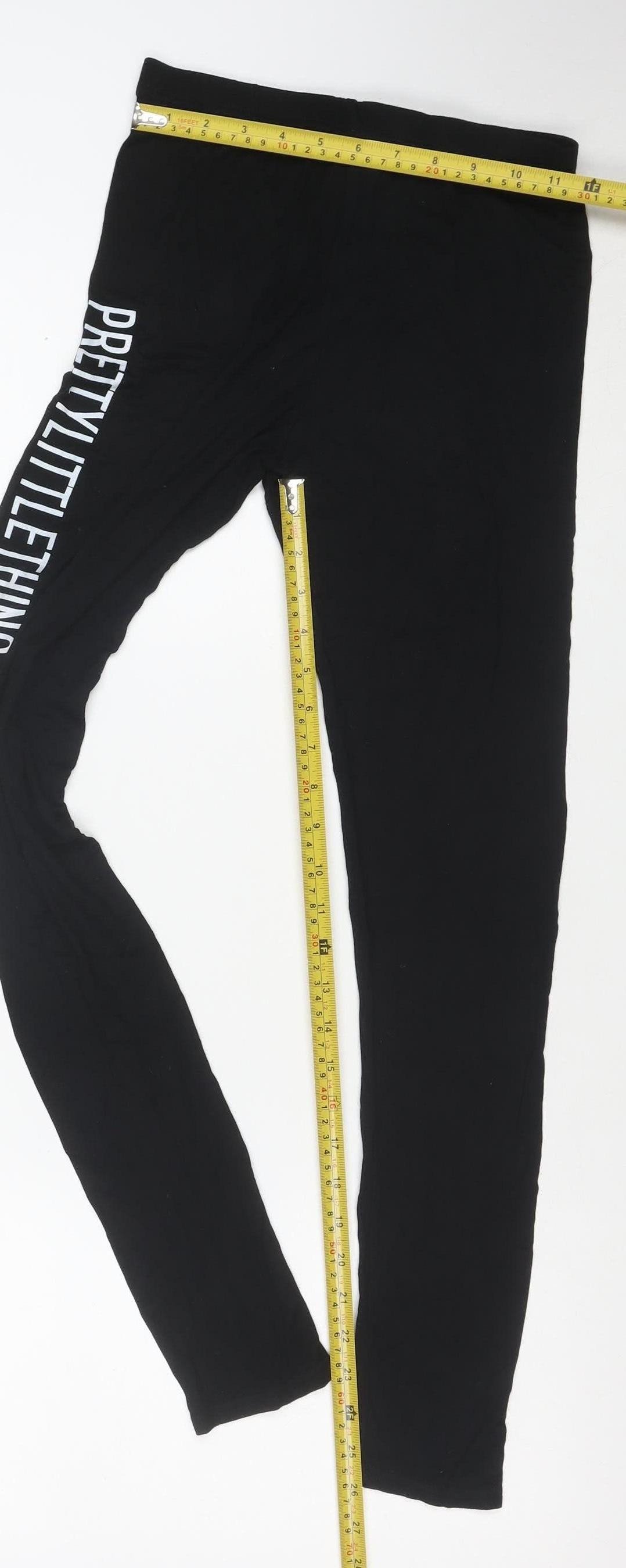 PRETTYLITTLETHING Women’s Black Logo Leggings Size 8 Stretch Jersey