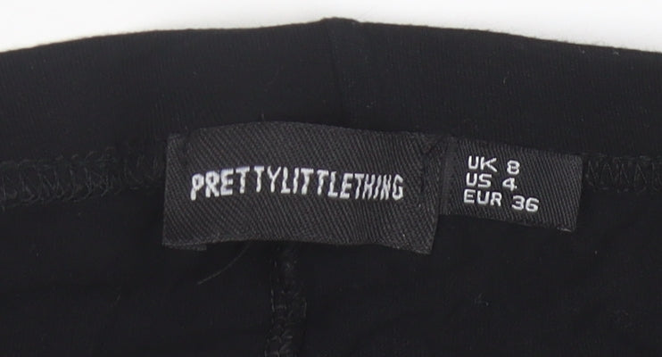 PRETTYLITTLETHING Women’s Black Logo Leggings Size 8 Stretch Jersey