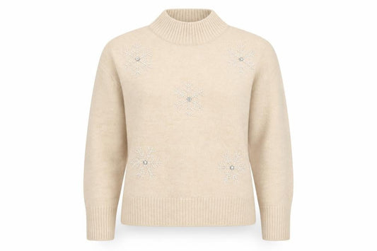 New Look Petite Women’s Beige Roll Neck Embellished Christmas Jumper S