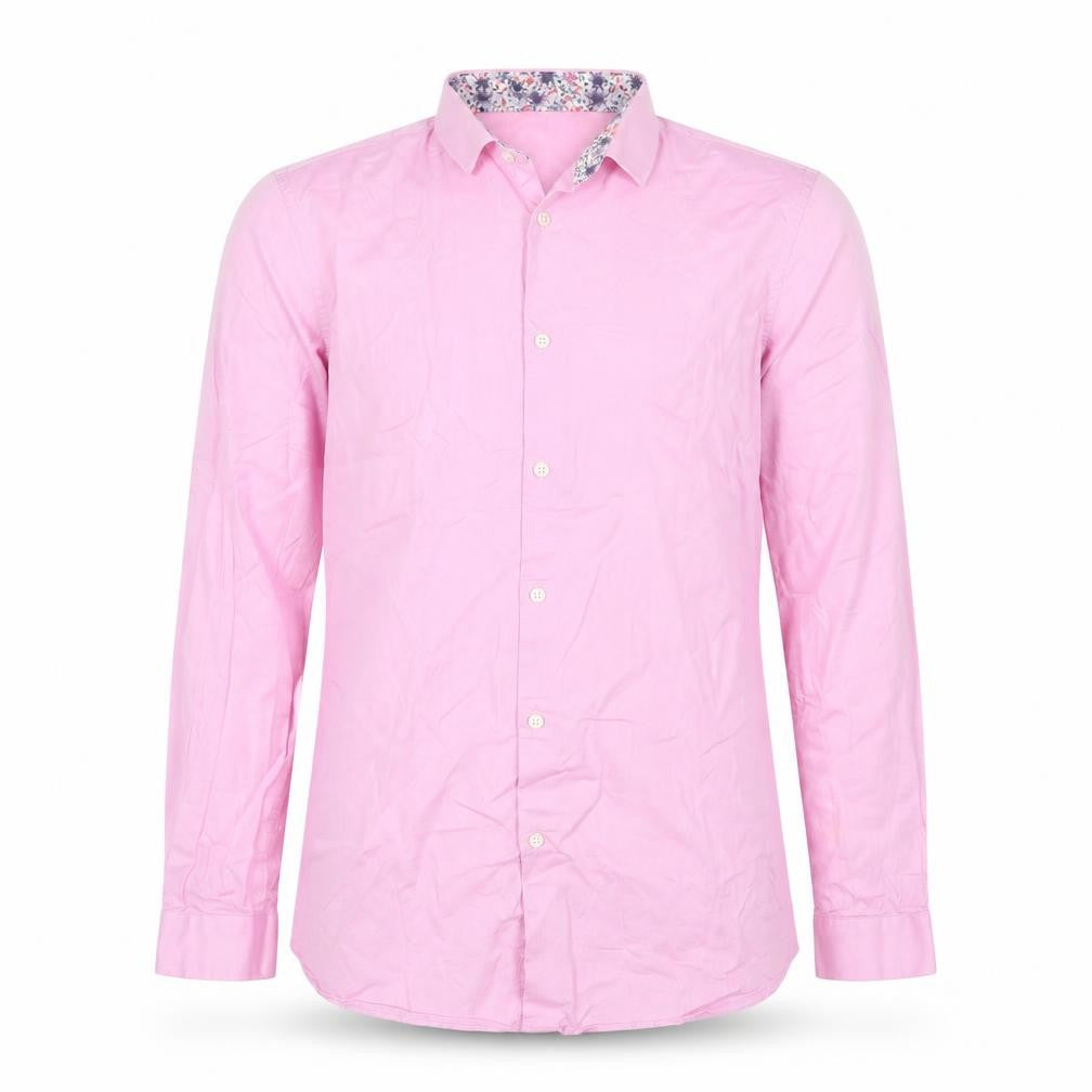 Front view of Taylor & Wright Men's Pink Slim Fit Long Sleeve Button-Up Shirt, size 16