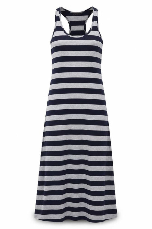 Red London Women's Navy Grey Striped Sleeveless Long Tank Dress M
