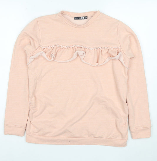 Boohoo Women Pink Ruffle Long Sleeve Pullover Sweatshirt UK 8