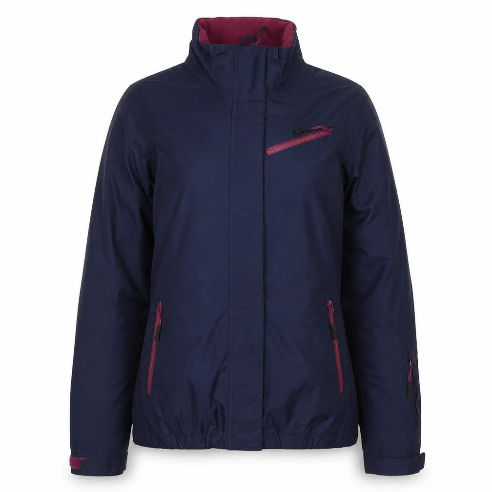 Front view of Crivit women’s blue waterproof windproof full zip jacket, size UK 8