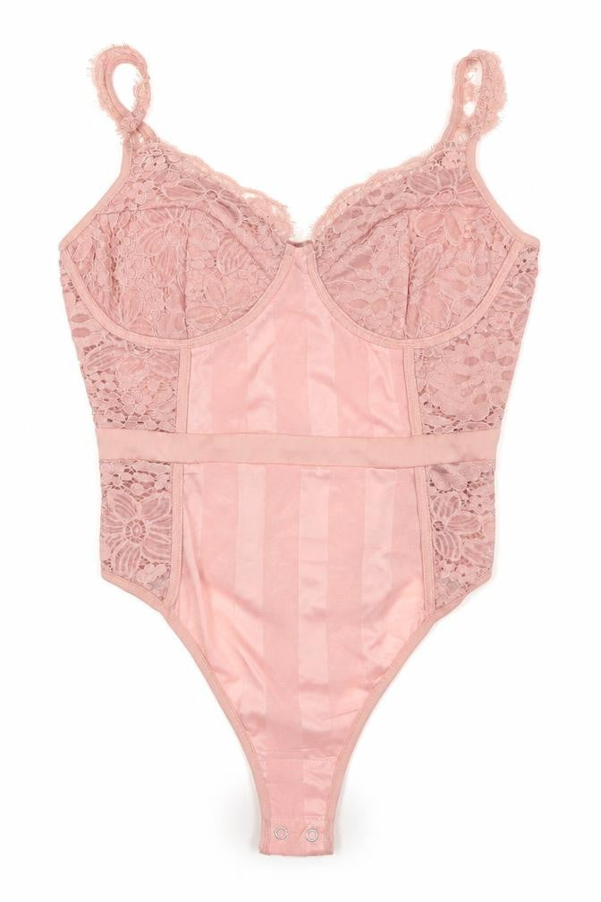 PRETTYLITTLETHING Women Pink Lace Bodysuit UK 10 Sleeveless