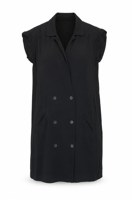 Monki Women Black Collared Short Sleeve Shirt Dress Size S