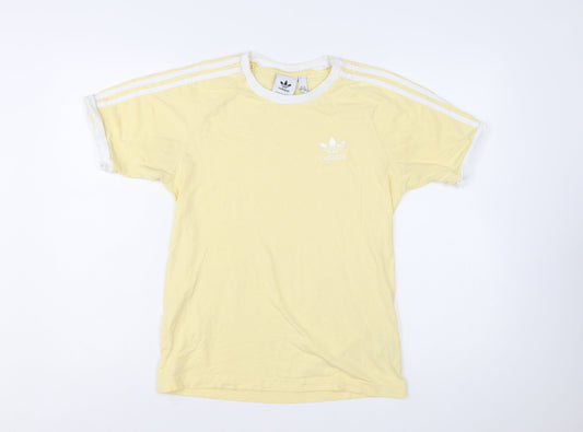 Adidas Women's Yellow Ringer T-Shirt XS Short Sleeve Cotton Retro