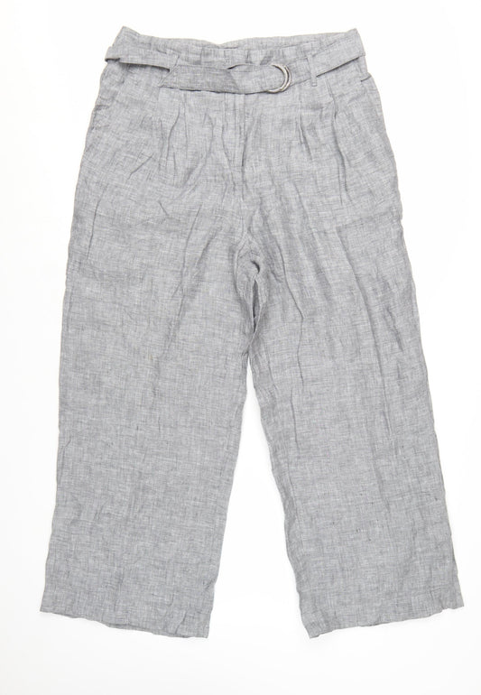 Marks and Spencer Womens Grey Linen Blend Wide-Leg Trousers Size 16