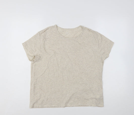 GAP Women’s Beige Striped Short Sleeve Cotton Blend T-Shirt Size 2XL