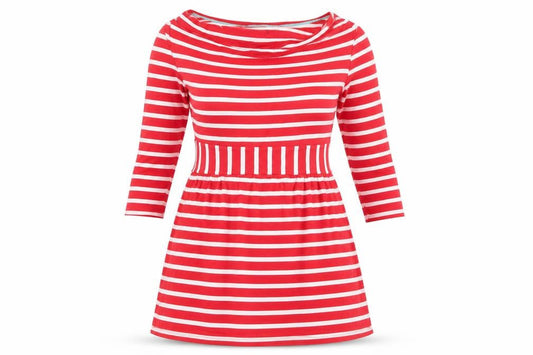 Joules Women Red Stripe Fit & Flare Dress Size 10 Nautical Cotton
